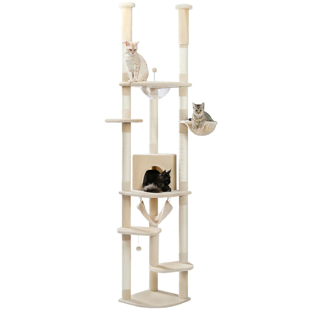 ALTO arbre a chat plafond beige avec 3 chats
