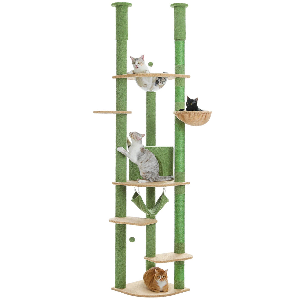ALTO arbre a chat plafond vert avec 4 chats