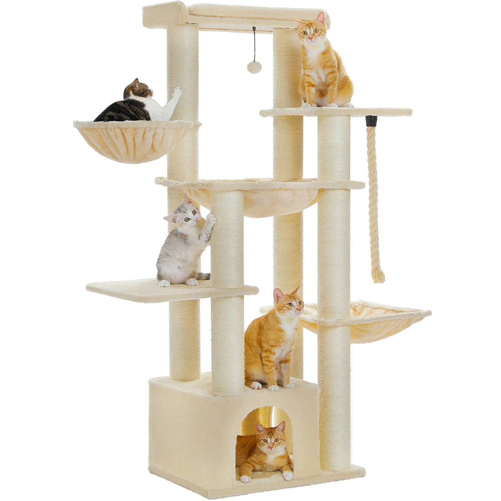 ATLAS arbre a chat xxl beige avec 5 chats