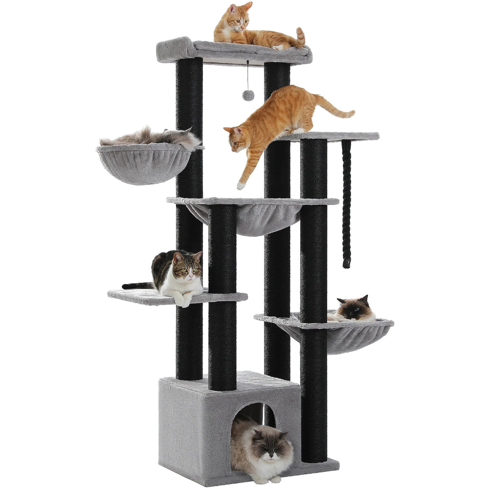 ATLAS arbre a chat xxl gris avec 6 chats