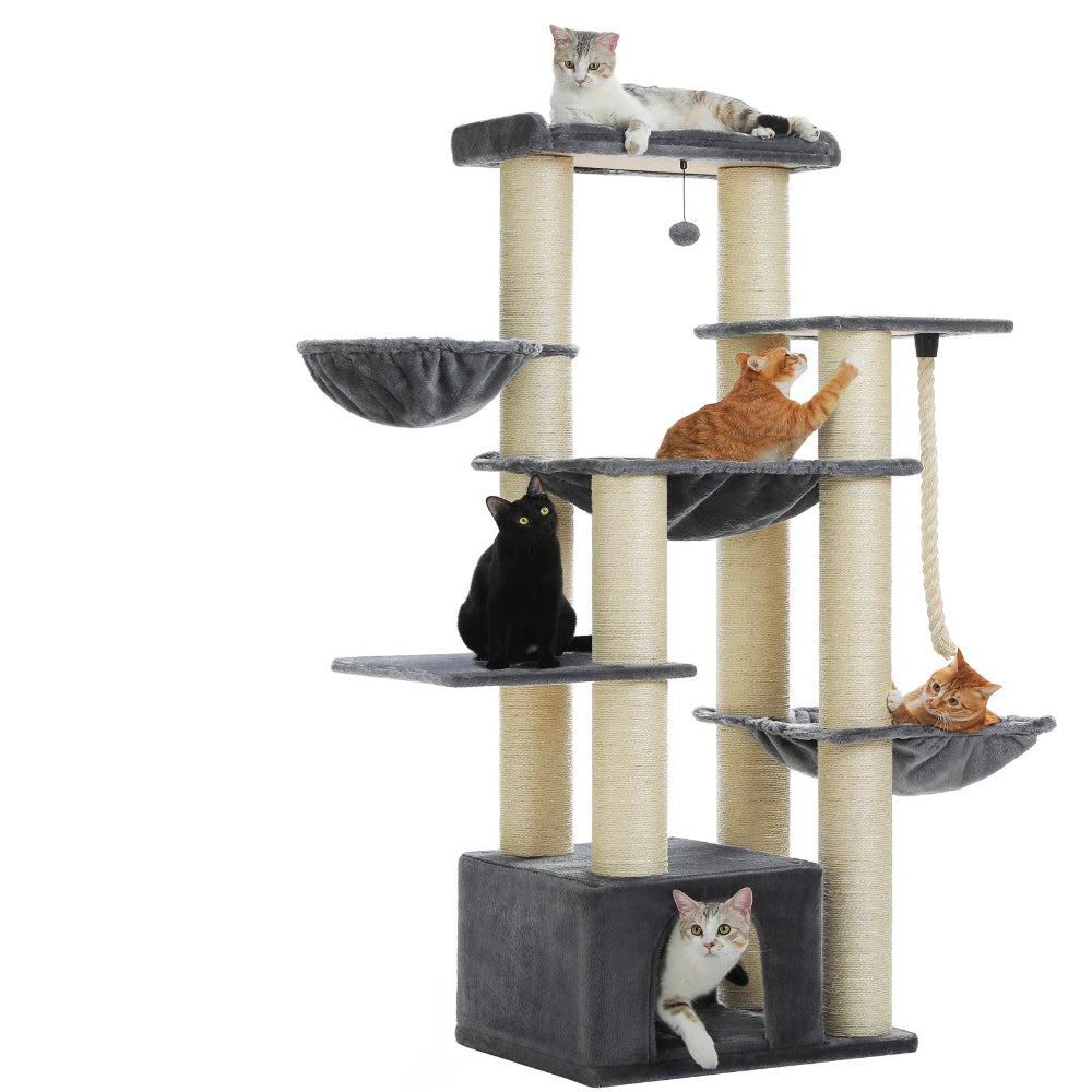 ATLAS arbre a chat xxl gris fonce avec 5 chats