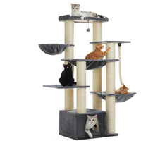 ATLAS arbre a chat xxl gris fonce avec 5 chats