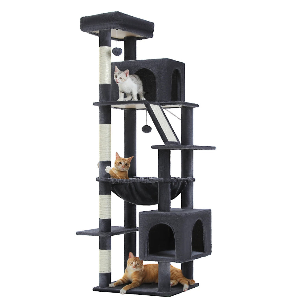 KANO arbre a chat xxl gris fonce avec 3 chats