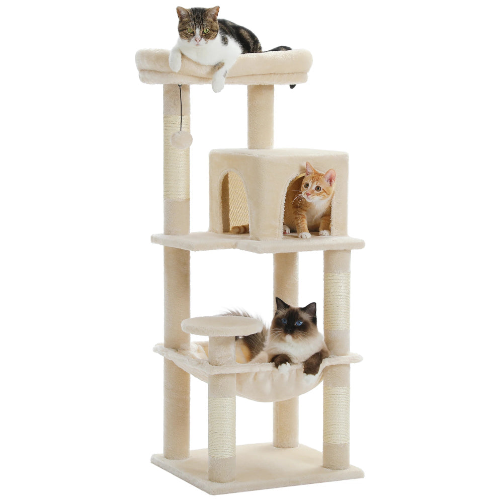 KAZE arbre a chat xxl beige avec 3 chats