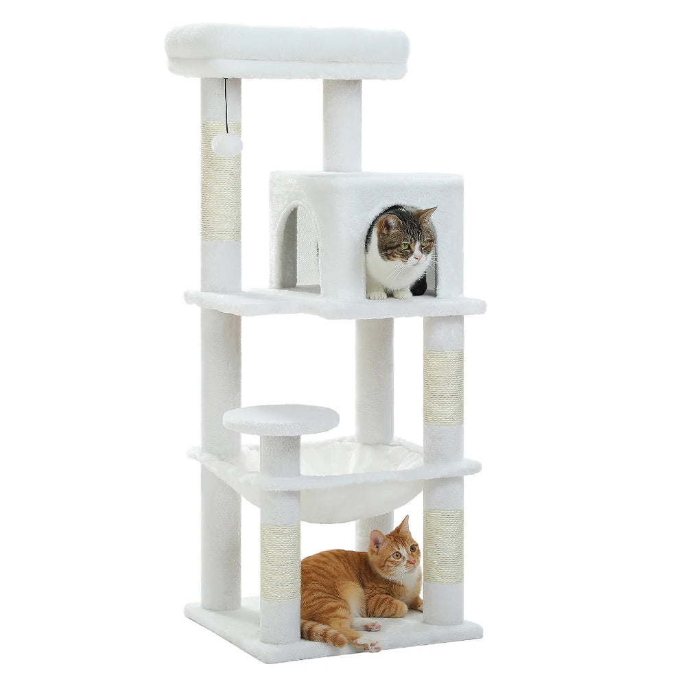 KAZE arbre a chat xxl blanc avec 2 chats