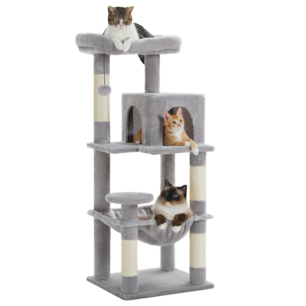 KAZE arbre a chat xxl gris avec 3 chats