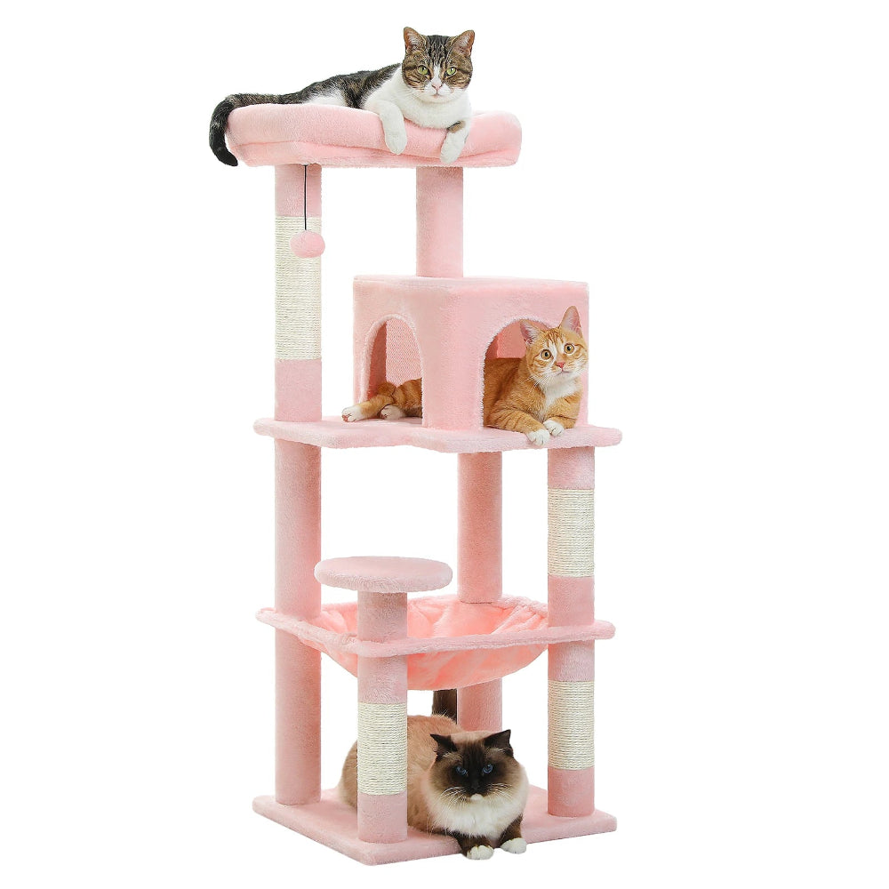 KAZE arbre a chat xxl rose avec 3 chats