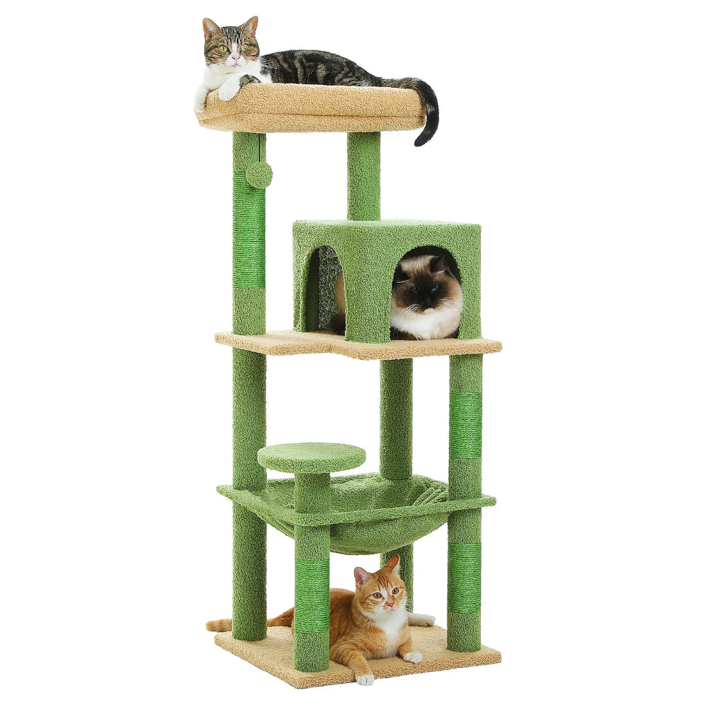 KAZE arbre a chat xxl vert avec 3 chats
