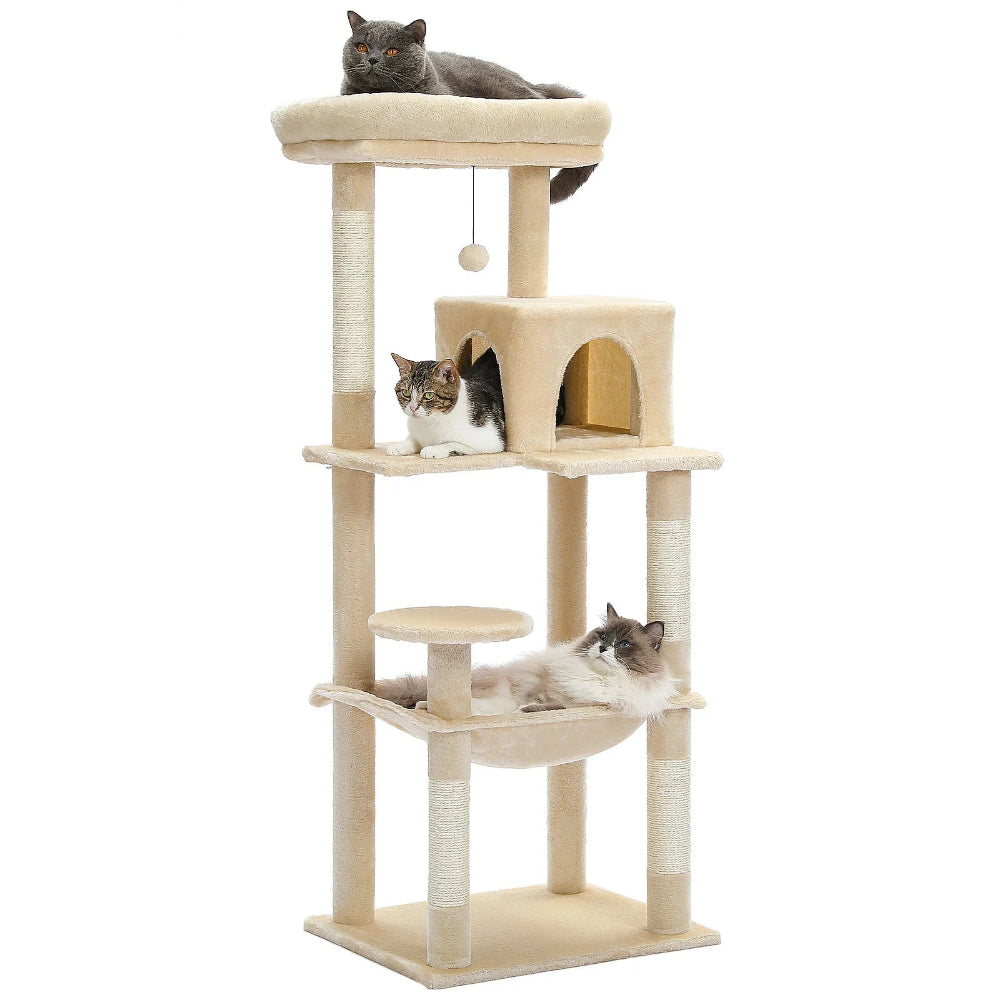KIRA arbre a chat xxl beige avec 3 chats