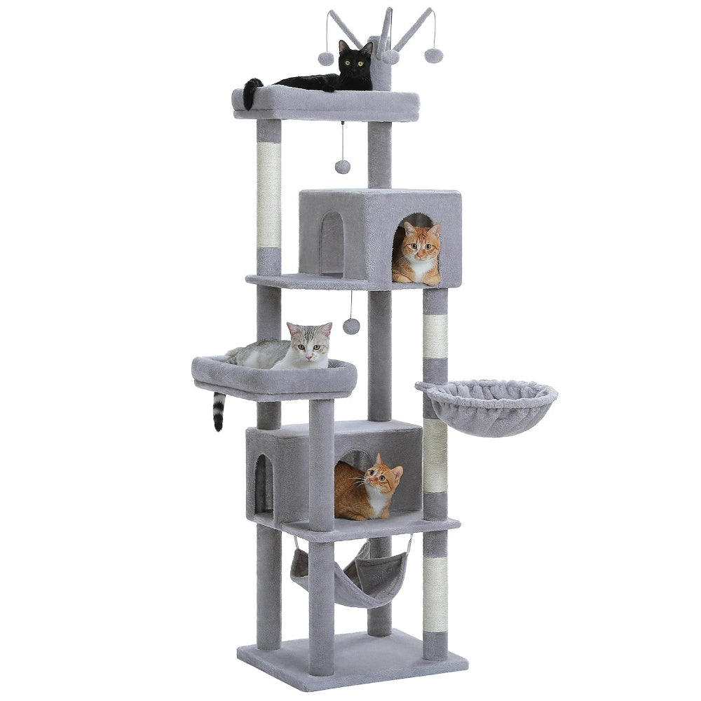 LUNO arbre a chat xxl gris avec 4 chats
