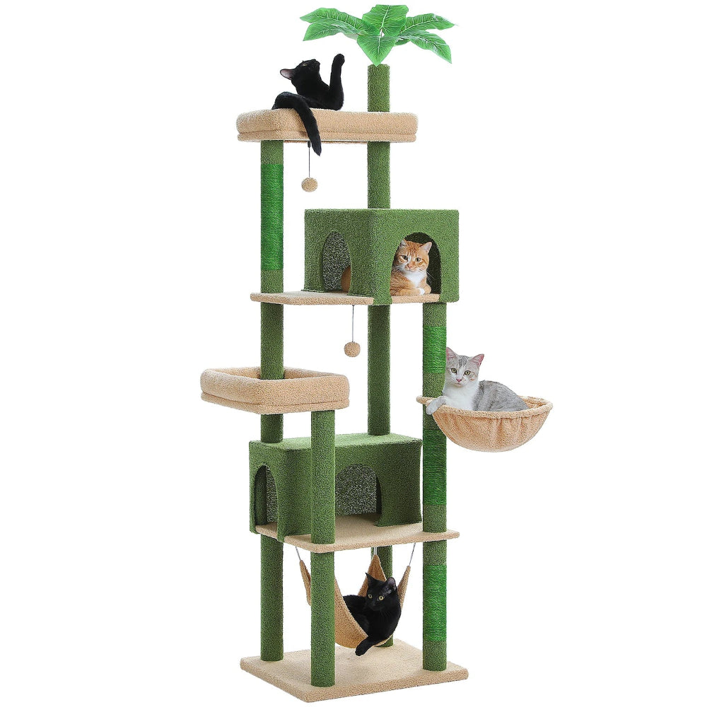 LUNO arbre a chat xxl vert avec 4 chats