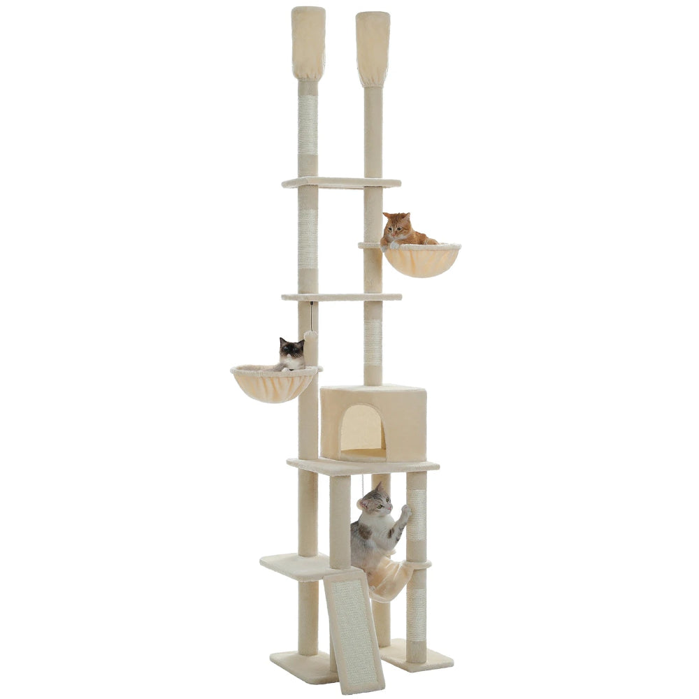 MAHO arbre a chat plafond beige avec 3 chats
