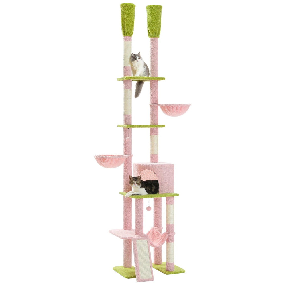 MAHO arbre a chat plafond rose avec 2 chats