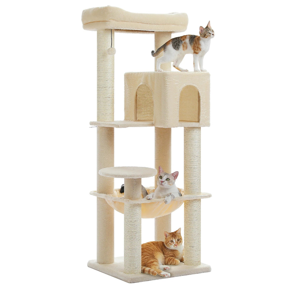 MAKI arbre a chat beige avec 3 chats