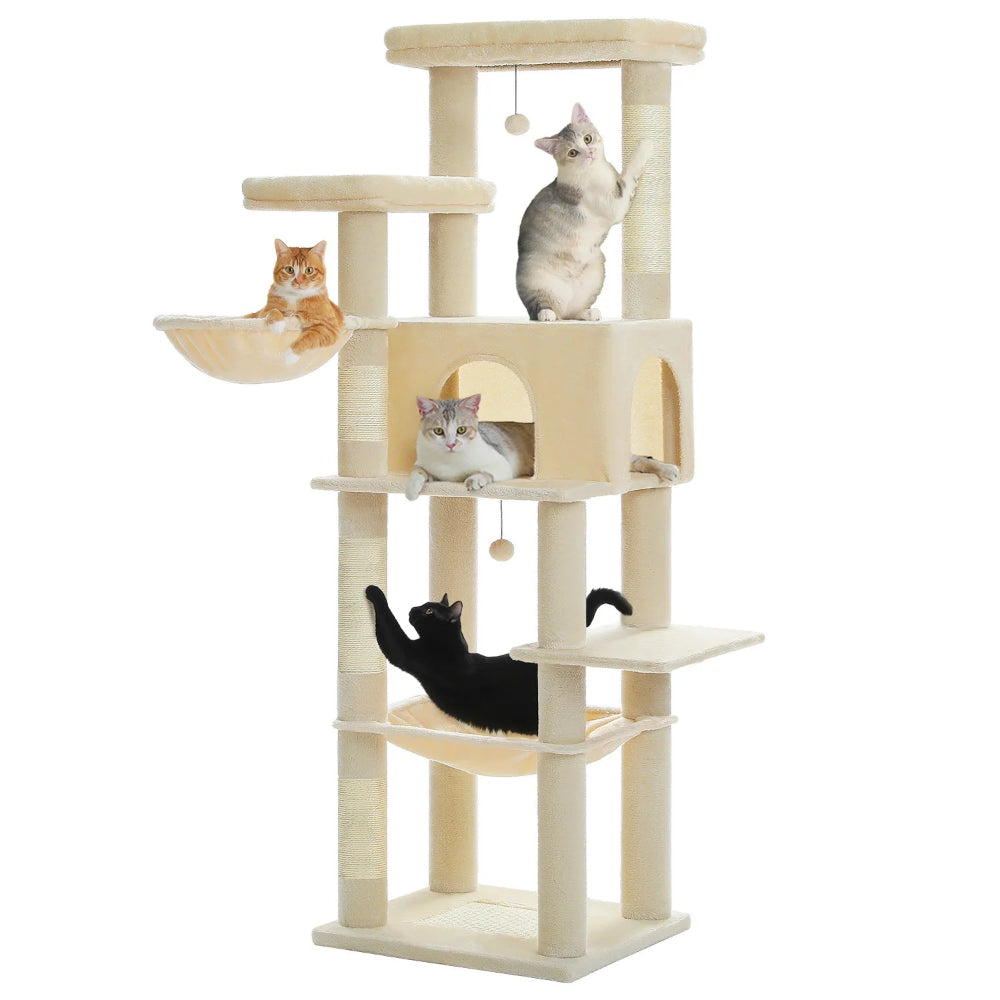 NIKO arbre a chat xxl beige avec 4 chats