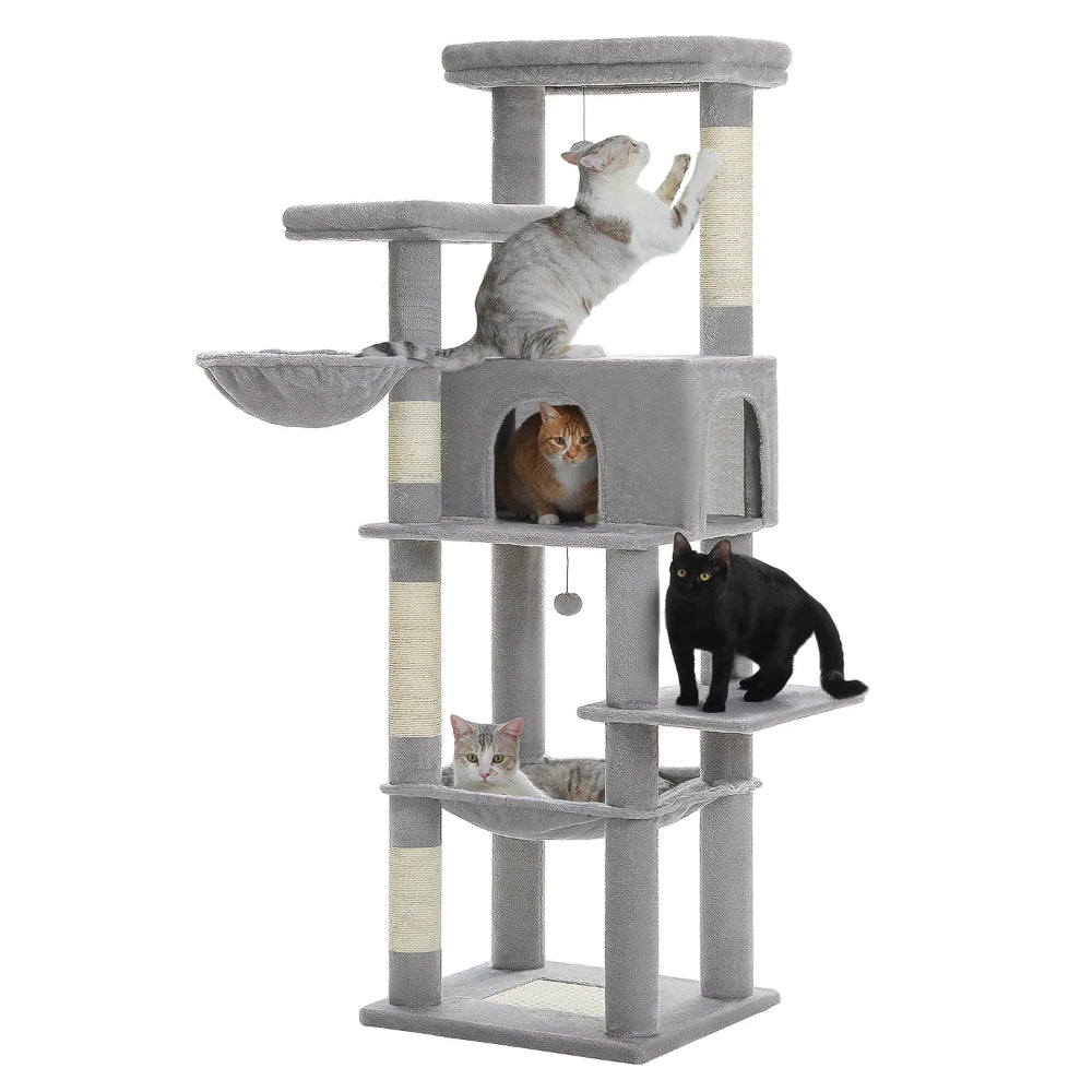 NIKO arbre a chat xxl gris avec 4 chats