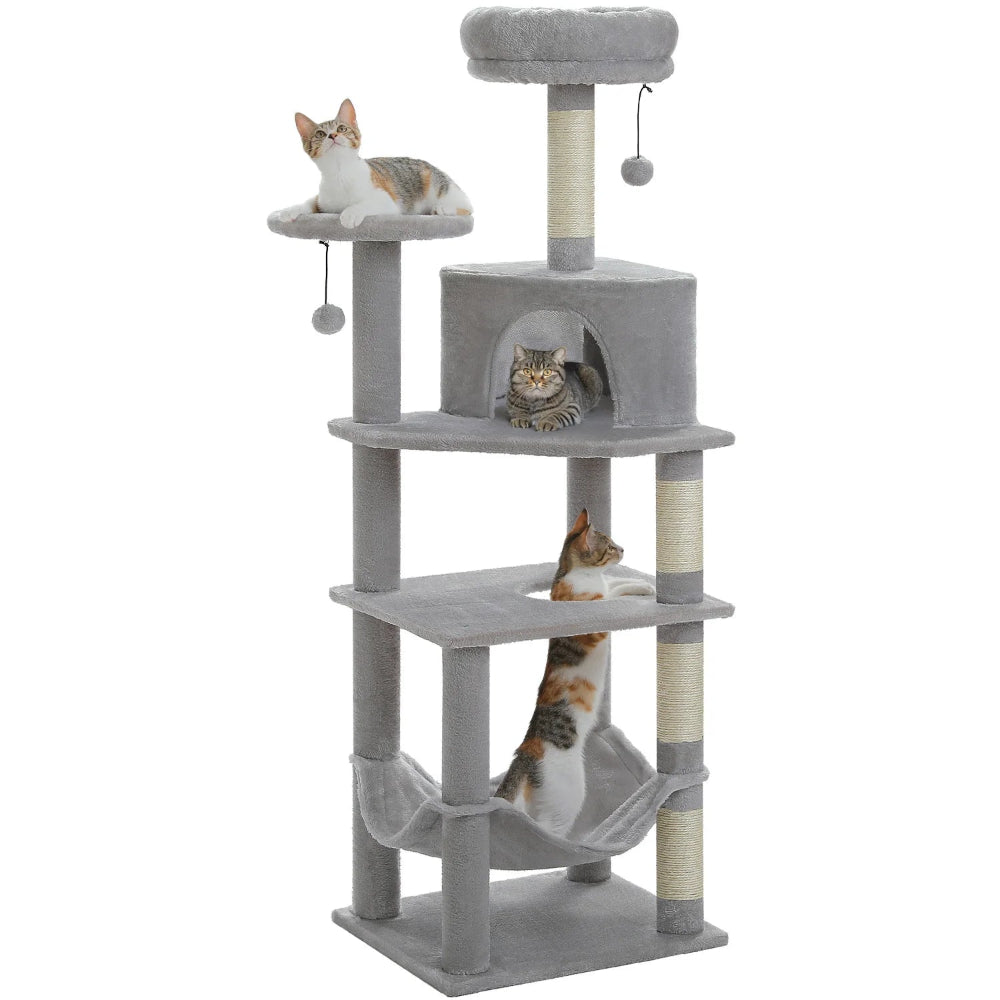 NOVA arbre a chat xxl gris avec 3 chats
