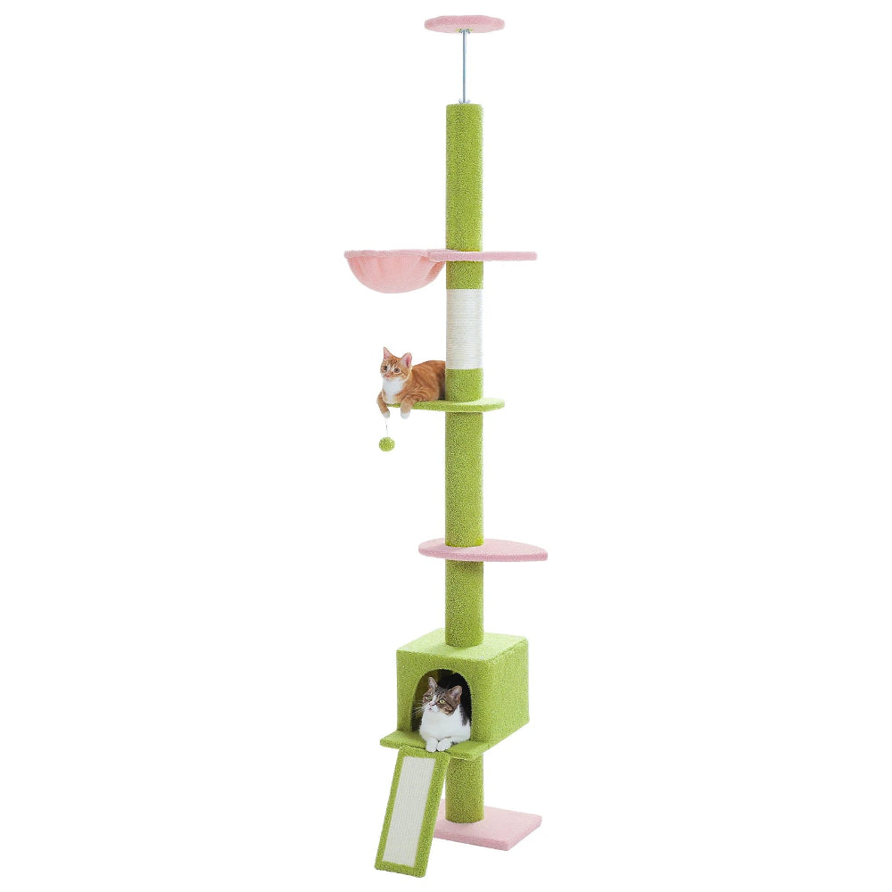 PILO arbre a chat plafond vert avec 2 chats