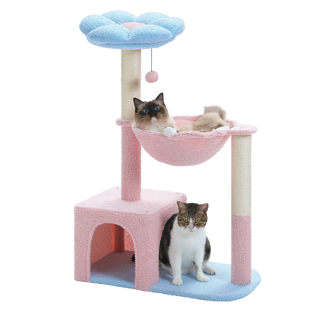 ROMI petit arbre a chat rose avec 2 chats