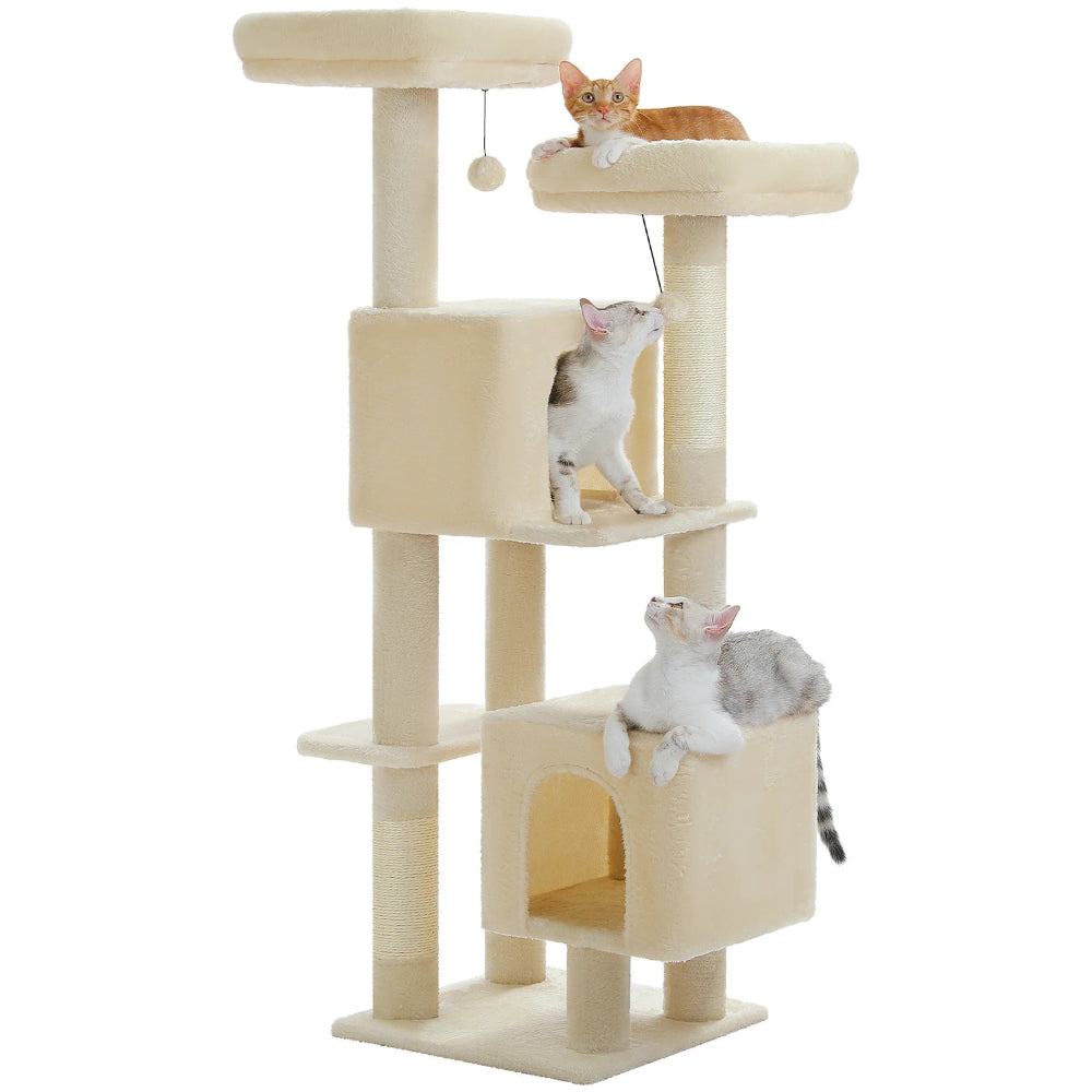 TOBI arbre a chat beige avec 3 chats