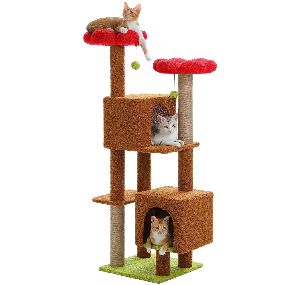 TOBI arbre a chat fleur marron avec 3 chats