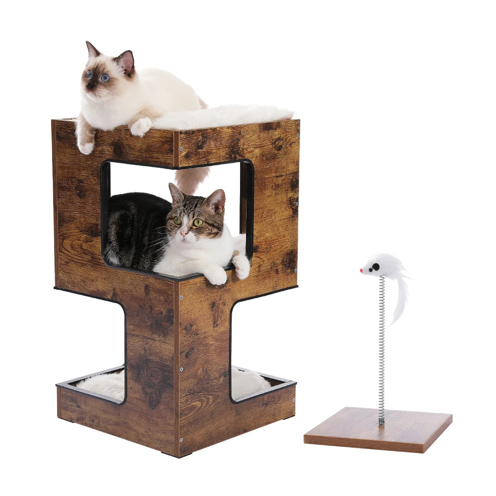 WABI arbre a chat bois fonce avec 2 chats Image