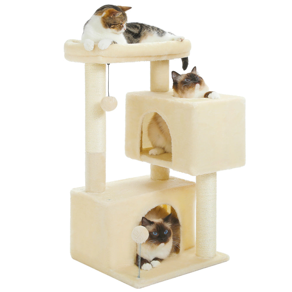 ZENO petit arbre a chat beige avec 3 chats