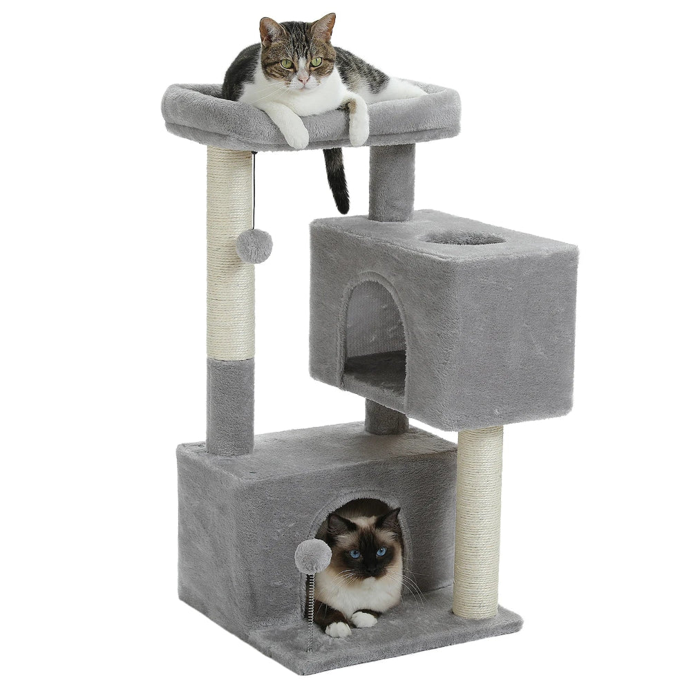 ZENO petit arbre a chat gris avec 2 chats