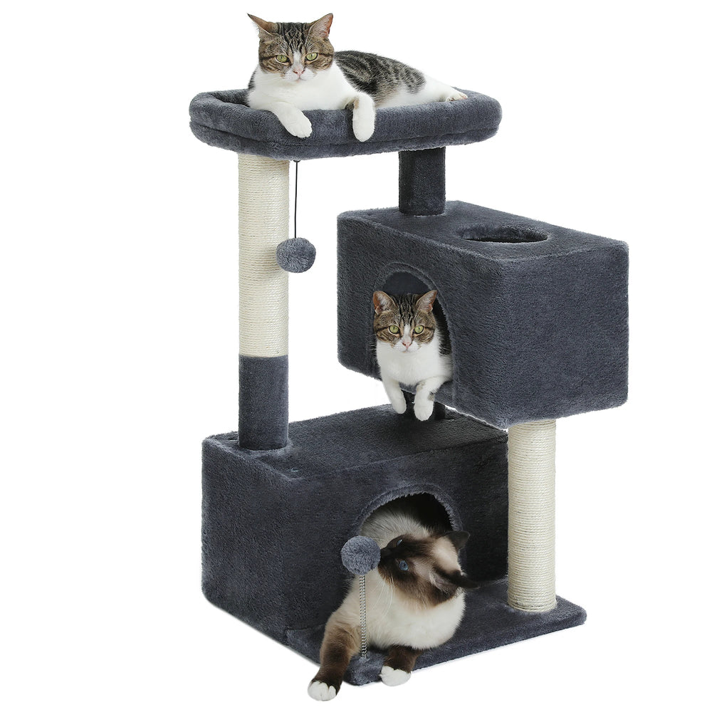 ZENO petit arbre a chat gris fonce avec 3 chats